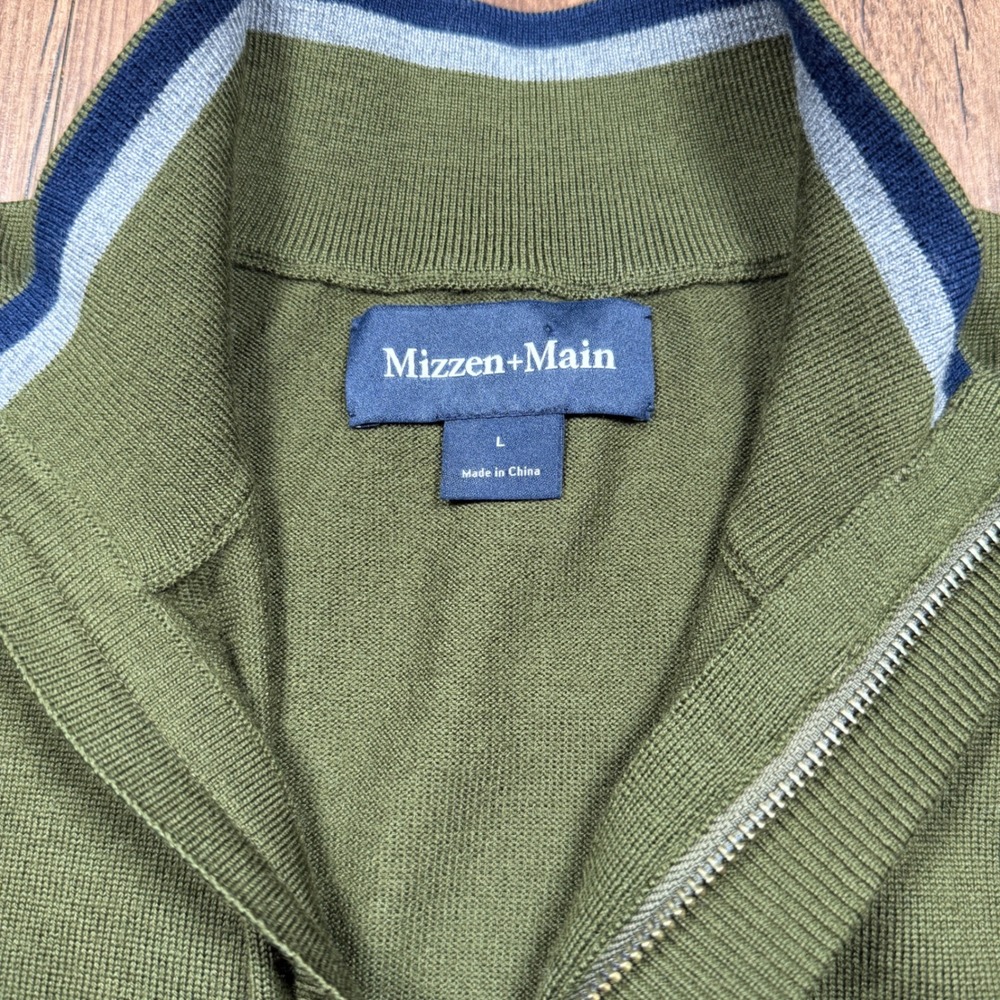 Mizzen Main Preston Quarter Zip Sweater Mens L Dark Green Merino Wool Preppy NWT - Picture 9 of 11